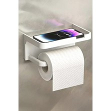 Markafox Beyaz Yapışkanlı Raflı Tuvalet Kağıdı Askılığı Delmeden Montaj Banyo Organizer Telefon Rafı Askısı