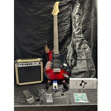 Sazhane Kırmızı Elektro Gitar Full Set – 15W Bluetooth Amfi