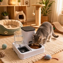 Techtic Pratik Hazneli Beslenme Seti Otomatik Kedi Köpek Mama Su Kabı Kolay Temizlenebilir Tasarım