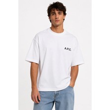 Unisex Kadın Erkek A.p.c Yazılı Logo Ön Baskılı Oversize Kalın Kumaş Rahat Kesim Pamuklu T-Shirt