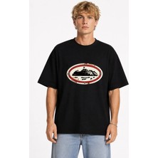 Unisex Kadın Erkek Cortiez Beyaz Logo Ön Baskılı Tasarım Baskılı Oversize Kalın Kumaş Rahat Kesim T-Shirt