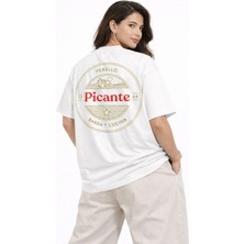 Unisex Picante Sarı Ön Perello Sırt Baskılı Oversize Kalın Kumaş Rahat Kesim Pamuklu T-Shirt