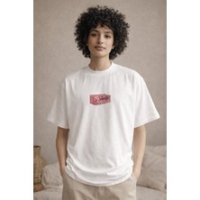 Unisex Kadın Erkek Kırmızı Koltuk Ön Baskılı Oversize Kalın Kumaş Rahat Kesim Pamuklu T-Shirt