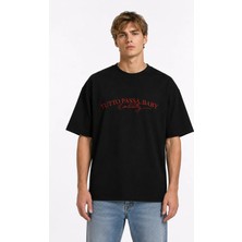 Unisex Kadın Erkek Tutto Passa Baby Yazılı Ön Baskılı Oversize Kalın Kumaş Rahat Kesim T-Shirt