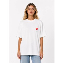 Unisex Kadın Erkek Human Made Kırmızı Kalp Logo Baskılı Oversize Kalın Kumaş Rahat Kesim T-Shirt