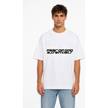 Unisex Kadın Erkek Essentials Orta Ön Baskılı Oversize Kalın Kumaş Rahat Kesim Pamuklu T-Shirt