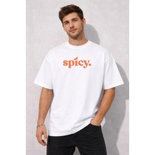 Unisex Kadın Erkek Spicy Biber Turuncu Baskılı Oversize Kalın Kumaş Rahat Kesim Pamuklu T-Shirt