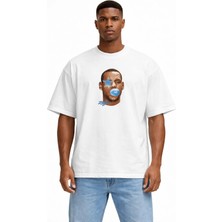 Unisex Kadın Erkek Lebron James Yüz Baskılı Oversize Kalın Kumaş Rahat Kesim Pamuklu T-Shirt