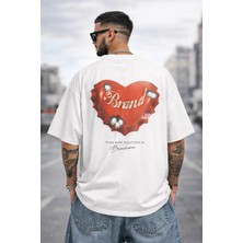 Unisex Kadın Erkek Brand Kalp Sırt Baskılı Oversize Kalın Kumaş Rahat Kesim Pamuklu T-Shirt