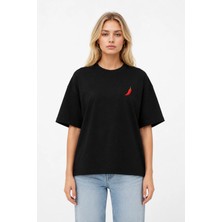 Unisex Kadın Erkek Kırmızı Biber Logo Ön Baskılı Oversize Kalın Kumaş Rahat Kesim T-Shirt