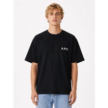 Unisex Kadın Erkek A.p.c Yazılı Logo Ön Baskılı Oversize Kalın Kumaş Rahat Kesim Pamuklu T-Shirt