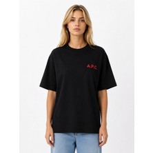Unisex Kadın Erkek A.p.c Yazılı Logo Ön Baskılı Oversize Kalın Kumaş Rahat Kesim Pamuklu T-Shirt