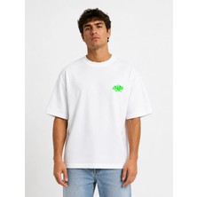 Unisex Kadın Erkek Synaworld Yazılı Logo Ön Baskılı Oversize Kalın Kumaş Rahat Kesim Pamuklu T-Shirt