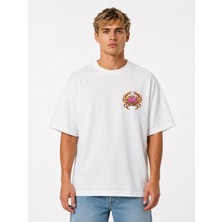 Unisex Kadın Erkek Yengeç Sticker Logo Ön Tasarım Baskılı Oversize Kalın Kumaş Rahat Kesim T-Shirt