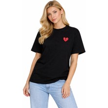 Unisex Kadın Erkek Kırık Kalp Comme Ön Baskılı Oversize Kalın Kumaş Rahat Kesim Pamuklu T-Shirt