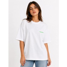 Unisex Kadın Erkek Yazılı Logo Ön Baskılı Oversize Kalın Kumaş Rahat Kesim Pamuklu T-Shirt