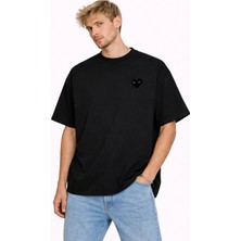Unisex Kadın Erkek Comme Kızgın Ön Baskılı Oversize Kalın Kumaş Rahat Kesim Pamuklu T-Shirt