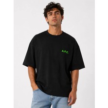 Unisex Kadın Erkek A.p.c Yazılı Logo Ön Baskılı Oversize Kalın Kumaş Rahat Kesim Pamuklu T-Shirt