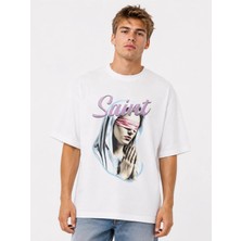 Unisex Kadın Erkek Saint Dua Eden Kadın Ön Tasarım Baskılı Oversize Kalın Kumaş Rahat Kesim T-Shirt