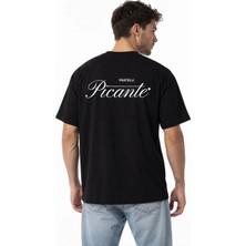 Unisex Picante Yazı Sırt Frattelı Baskılı Oversize Kalın Kumaş Rahat Kesim Pamuklu T-Shirt