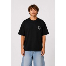 Unisex Kadın Erkek Ghost Logo Ön Baskılı Oversize Kalın Kumaş Rahat Kesim Pamuklu T-Shirt