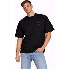 Unisex Kadın Erkek Diablo Oturan Ön Desen Baskılı Oversize Kalın Kumaş Rahat Kesim Pamuklu T-Shirt