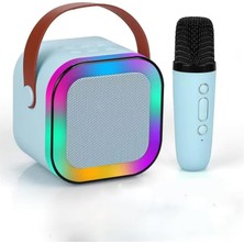 Mini Kablosuz Bluetooth Karaoke Hoparlör Kareoke Makinesi Çocuklar Için Evde Karaoke Seti (Mavi)