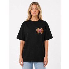 Unisex Kadın Erkek Yengeç Sticker Logo Ön Tasarım Baskılı Oversize Kalın Kumaş Rahat Kesim T-Shirt