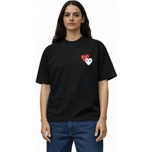 Unisex Kadın Erkek Commedes 2li Kalp Ön Baskılı Oversize Kalın Kumaş Rahat Kesim Pamuklu T-Shirt