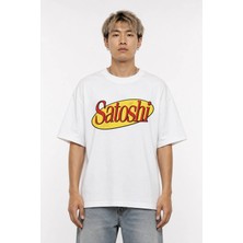 Unisex Kadın Erkek Satoshi Yazılı Sarı Ön Baskılı Oversize Kalın Kumaş Rahat Kesim T-Shirt
