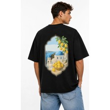 Unisex Kadın Erkek Amalfi Lemon Sırt Baskılı Oversize Kalın Kumaş Rahat Kesim Pamuklu T-Shirt