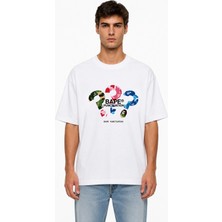 Unisex Kadın Erkek 3'lu Bape Soru Işareti Ön Baskılı Oversize Kalın Kumaş Rahat Kesim Pamuklu T-Shirt