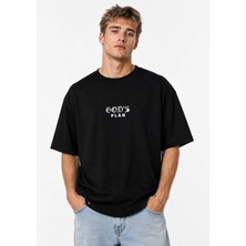 Unisex Kadın Erkek God's Plan Yazılı Ön Tasarım Baskılı Oversize Kalın Kumaş Rahat Kesim T-Shirt