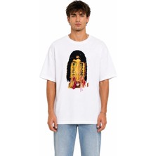 Unisex Kadın Erkek Kadın Akışkan Desenli Ön Baskılı Tasarım Baskılı Oversize Kalın Kumaş Rahat Kesim T-Shirt