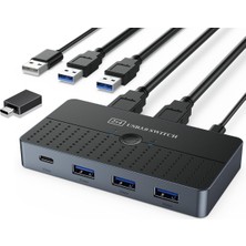 USB 3.0 Anahtarı 2 Bilgisayar 4 Portlu USB C & A Paylaşım Anahtarı, Pc Paylaşımı Için USB Sw