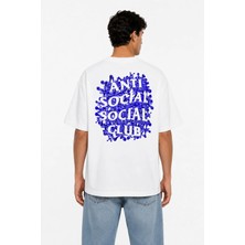 Unisex Kadın Erkek Anti Social Mor Ön ve Sırt Baskılı Oversize Kalın Kumaş Rahat Kesim Pamuklu T-Shirt