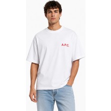 Unisex Kadın Erkek A.p.c Yazılı Logo Ön Baskılı Oversize Kalın Kumaş Rahat Kesim Pamuklu T-Shirt