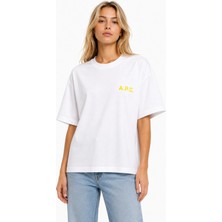 Unisex Kadın Erkek A.p.c Yazılı Logo Ön Baskılı Oversize Kalın Kumaş Rahat Kesim Pamuklu T-Shirt