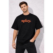 Unisex Kadın Erkek Spicy Biber Turuncu Baskılı Oversize Kalın Kumaş Rahat Kesim Pamuklu T-Shirt