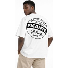 Unisex Picante Ön Logo Sarı Büyük Logo Sırt Baskılı Oversize Kalın Kumaş Rahat Kesim Pamuklu T-Shirt
