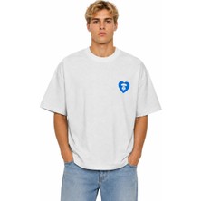 Unisex Kadın Erkek Bape Ape Kalp Logo Ön Baskılı Oversize Kalın Kumaş Rahat Kesim T-Shirt