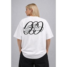 Unisex Kadın Erkek 3 Halka Arabic Yazılı Sırt Baskılı Oversize Kalın Kumaş Rahat Kesim Pamuklu T-Shirt