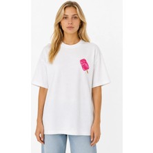 Unisex Kadın Erkek Stussy Dondurma Logo Baskılı Oversize Kalın Kumaş Rahat Kesim T-Shirt