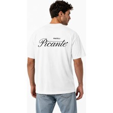Unisex Picante Yazı Sırt Frattelı Baskılı Oversize Kalın Kumaş Rahat Kesim Pamuklu T-Shirt
