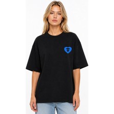 Unisex Kadın Erkek Bape Ape Kalp Logo Ön Baskılı Oversize Kalın Kumaş Rahat Kesim T-Shirt