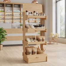 Decorelax 4 Raflı Ahşap Mdf Geçme Teşhir Standı Demonte Katlanabilir Ürün Standı 51X36X141 cm