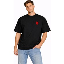 Unisex Kadın Erkek Diablo Cigarette Ön Desen Baskılı Oversize Kalın Kumaş Rahat Kesim Pamuklu T-Shirt