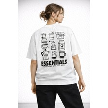 Unisex Kadın Erkek Coffe Essentials Sırt Desen Baskılı Oversize Kalın Kumaş Rahat Kesim Pamuklu T-Shirt