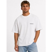 Unisex Kadın Erkek Yazılı Logo Ön Baskılı Oversize Kalın Kumaş Rahat Kesim Pamuklu T-Shirt