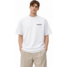 Unisex Kadın Erkek Essentıals Yazı Ön Logo Baskılı Oversize Kalın Kumaş Rahat Kesim Pamuklu T-Shirt
